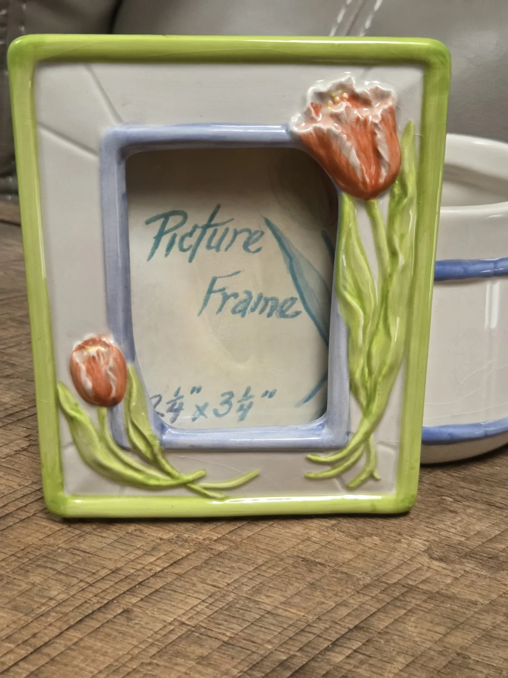 Vintage Ceramic Cottagecore Style Tulip Picture Frame w/ Planter Bin PP